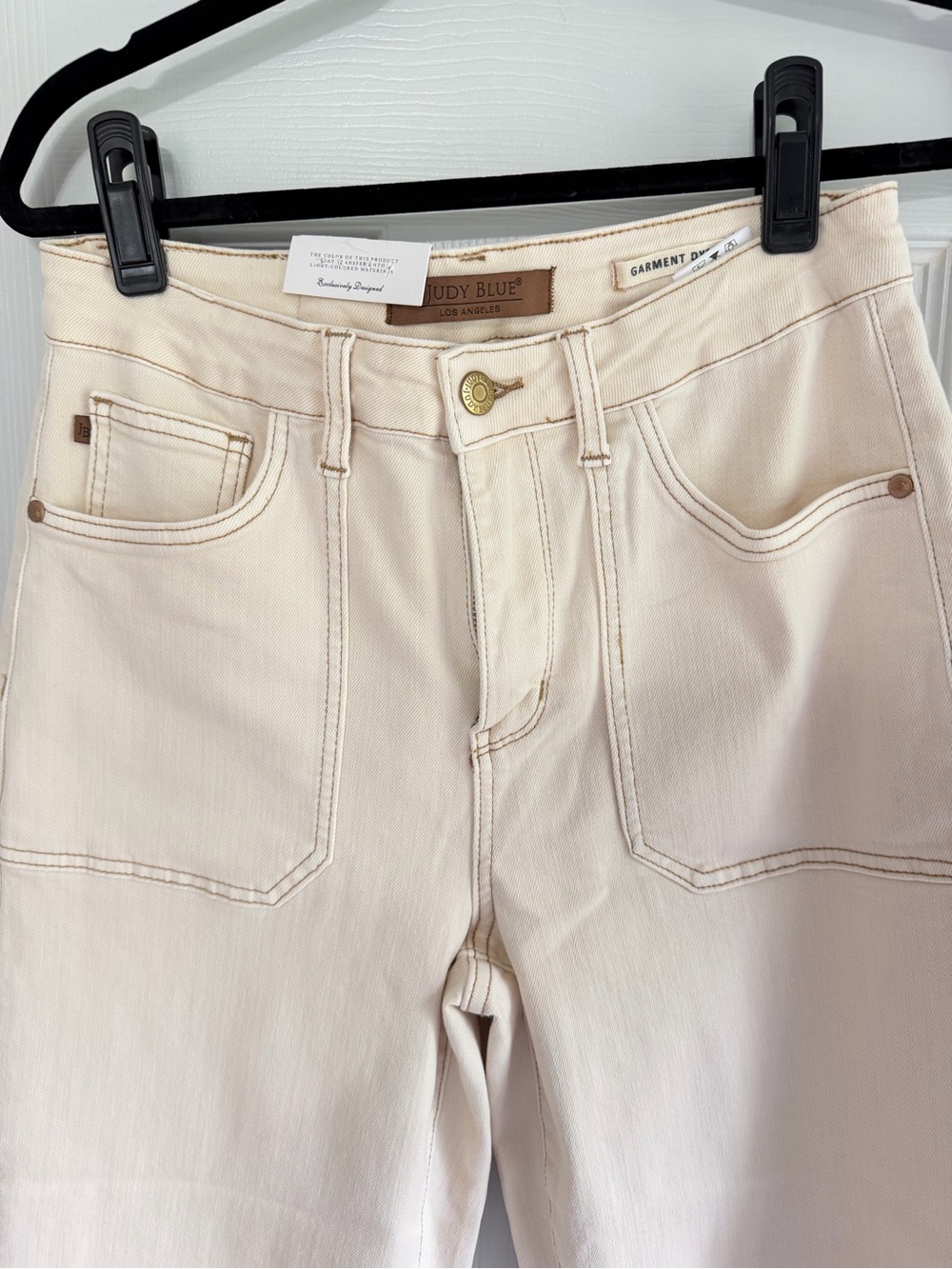 Judy Blue 9/29 Cream Wide Leg Crop Jeans High Rise Utility Pocket NWT - Picture 9 of 9